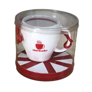 2004 Starbucks Coffee Cup Mug Ornament Red White Candy Cane Abbey II 183079